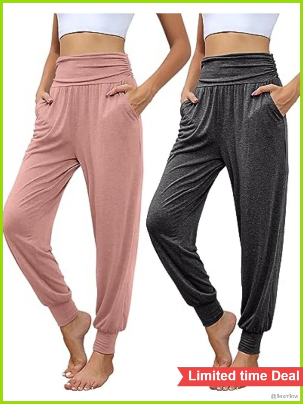 2 Pack Yoga Sweatpants with Pockets High Waist Tapered Joggers for Women